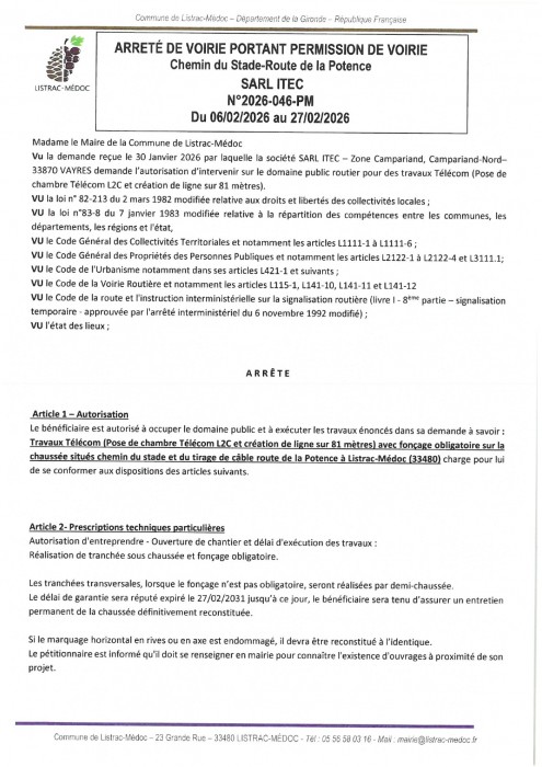 046- Arrêté numéro 2026-046-PM - VOIRIE- ITEC Route de la potence page1_page-0001.jpg
