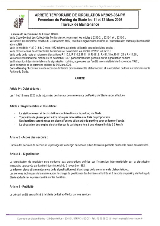 084-  Arrêté numéro 2026-084-PM - Circulation- Fermeture du parking du stade_page-0001.jpg