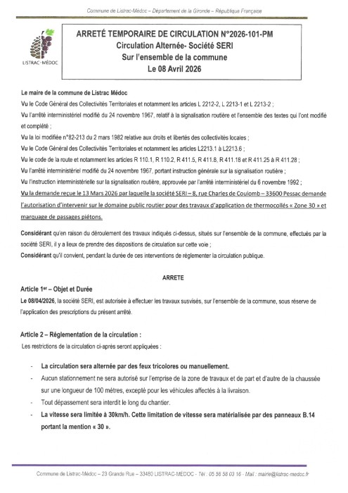 101 - ARRETE 2026-101-PM - CIRCULATION -Marquage Zone 30 et passage piétons_page-0001.jpg