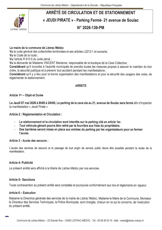 139-  Arrêté numéro 2026-139-PM - Circulation-Jeudi pirate_page-0001.jpg