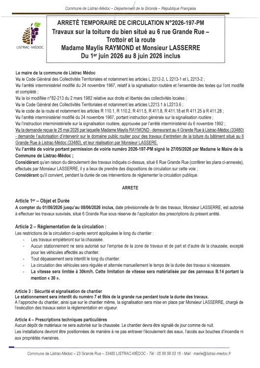 197 - Arrêté numéro 2026-197-PM - CIRCULATION - 6 Grande rue - Mr LASSERE_page-0001.jpg