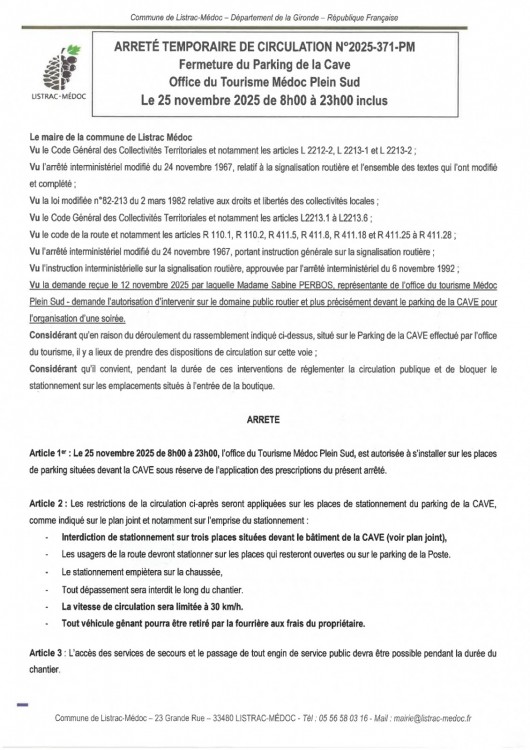 371 - Arrêté numéro 2025-371-PM - Circulation - OFFICE TOURISME MEDOC PLEIN SUD_page-0001.jpg
